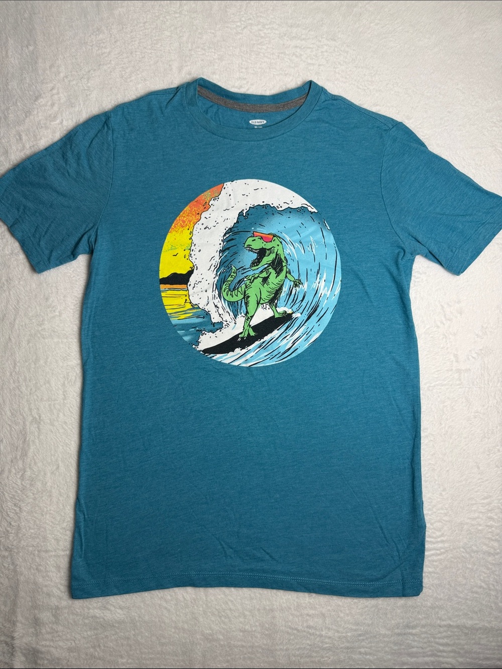 Boys Teal Graphic Surf T-Rex T-Shirt Size XXL 18